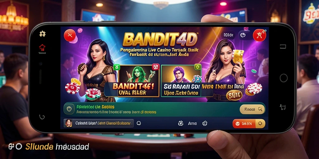 Screenshot BANDIT4D menampilkan dealer cantik dan permainan menegangkan.
