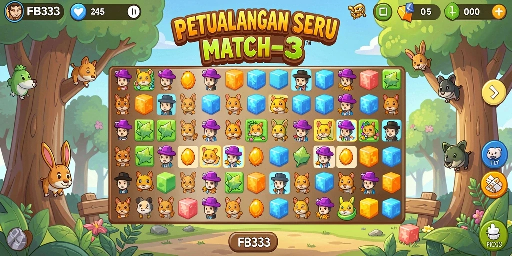 Tampilan gameplay menarik dengan kombinasi permata berwarna-warni.