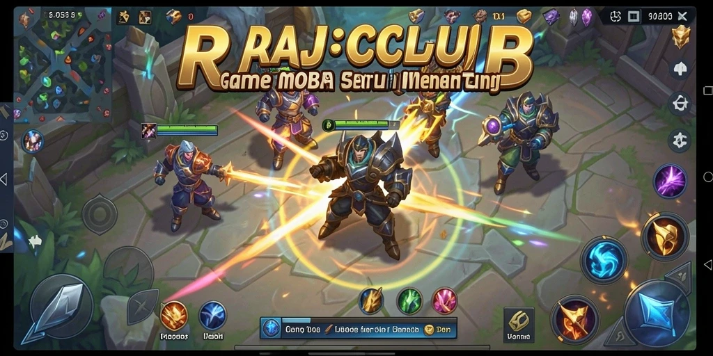 Tangkapan layar RAJACLUB menampilkan aksi pertempuran seru dalam game MOBA.