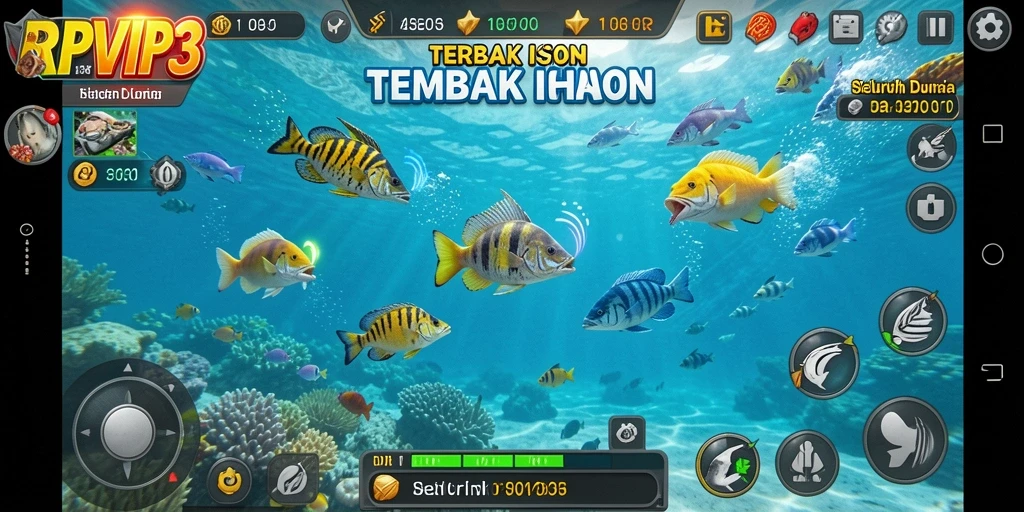 Tampilan gameplay menarik dari RPVIP3 dengan aksi menembak ikan.