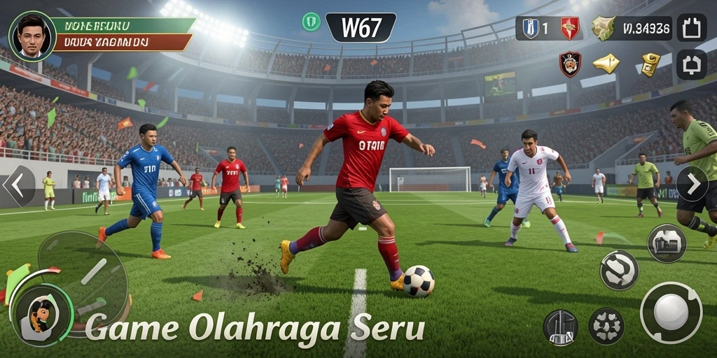 Screenshot gameplay W67 menampilkan aksi seru dalam olahraga.